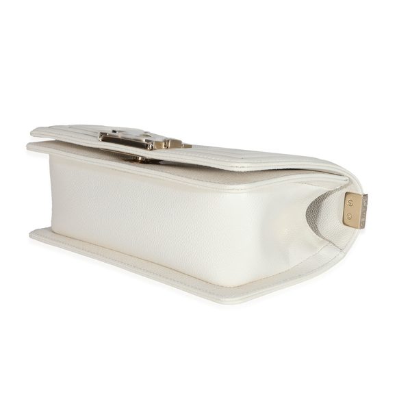 Chanel 23C White Caviar Chevron Small Boy Bag - Picture 7 of 8